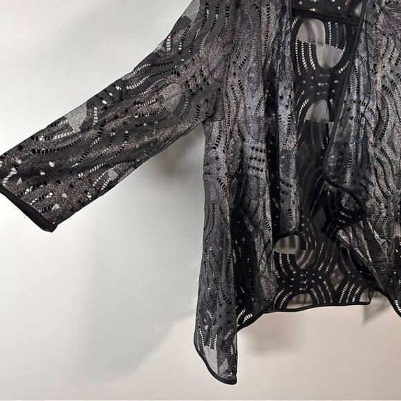 Chico's Traveller’s Cardigan Women’s SZ 2 (large) Deco Lace Silver Black Holiday - Picture 3 of 12